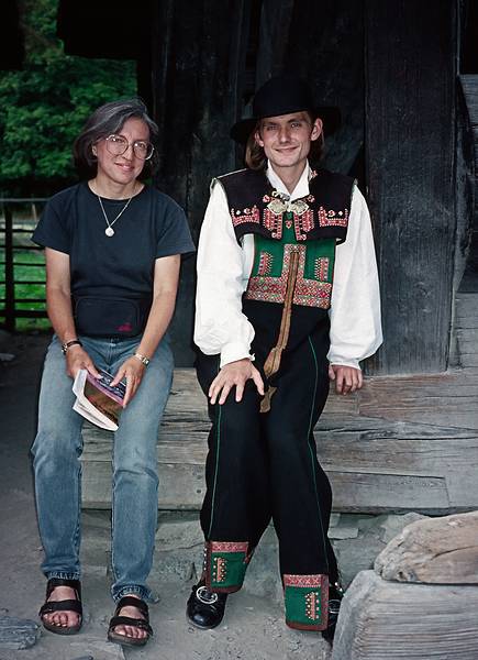 August 10, 1997 - Norwegian Folk Museum , Oslo, Norway.<br />Joyce and Norwegian boy in traditional outfit.