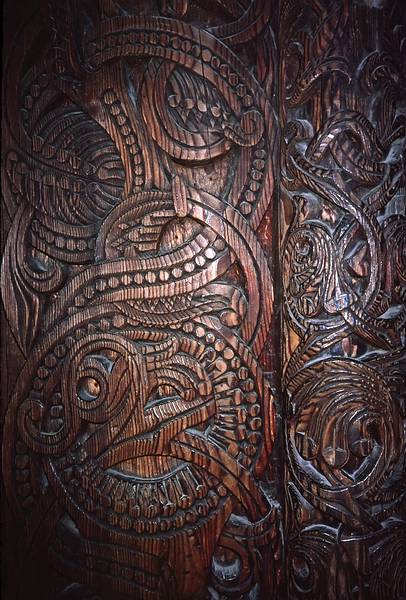 August 10, 1997 - Norwegian Folk Museum , Oslo, Norway.<br />Carvings in the interior of the church.
