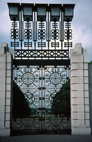 August 11, 1997 - Vigeland Park, Oslo, Norway.<br />Gate into the park.