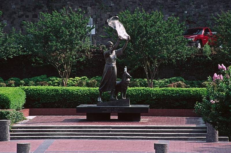 Florence Martus welcomed ships from 1887 to 1931.<br />Sculpture by Felix De Weldon in Morrell Park on the Riverfront.<br />May 25, 1998 - Boat ride on the Savannah River, Savannah, Georgia.