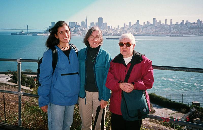 Melody, Joyce, and Marie at Alcatraz.<br />Nov. 5, 1998 - San Francisco, California.