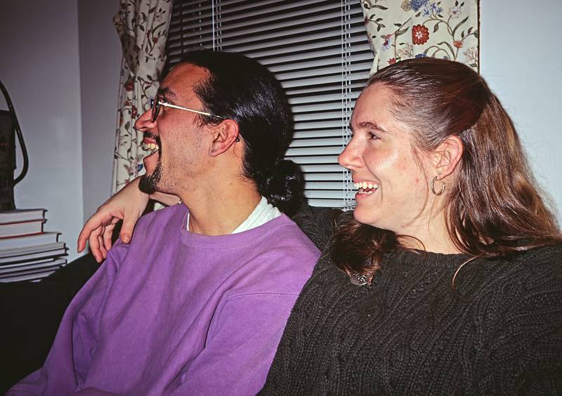 Eric and Ruth.<br />Christmas tree decorating party.<br />Dec. 22, 1998 - Merrimac, Massachusetts.