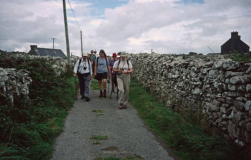 The group heading for cliffs at SW end of island.<br />August 31, 1999 (Day 3) - (Ballyieragh?) Cape Clear Island, Ireland.