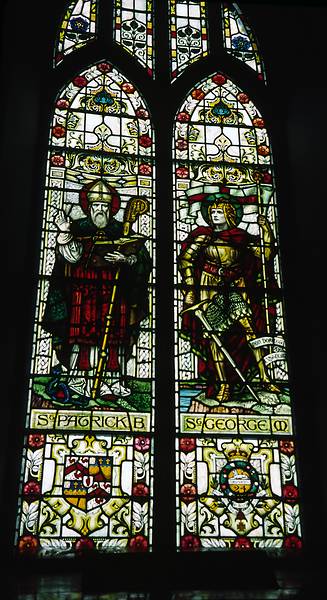Stained glass windows by Harry Clarke (early 20th century).<br />St. Barrahane's Church.<br />Sept. 1, 1999 (Day 4) - Castletownshend, County Cork, Ireland.
