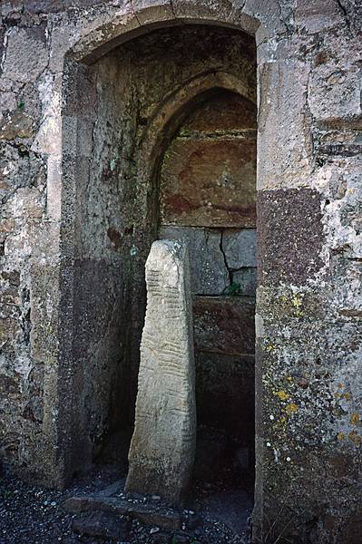 Ogham stone.<br />Site of Saint Declan's Church.<br />Sept. 3, 1999 (Day 6) - Ardmore, County Waterford, Ireland.