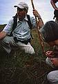 Terry expounding on the grass while Joyce listens.<br />Hike to peat bog and on to ridge.<br />Sept. 4, 1999 (Day 7) - Nire Valley, County Waterford, Ireland.