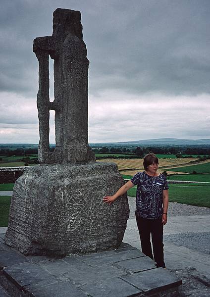 Local guide by the coronation stone of the Munster kings.<br />Rock of Cashel.<br />Sept. 4, 1999 (Day 7) - Cashel, County South Tipperary, Ireland.