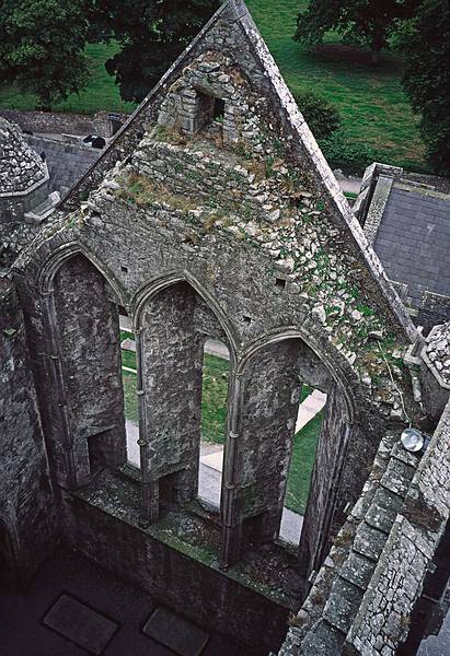 View from tower into St. Patrick's Cathedral.<br />Rock of Cashel.<br />Sept. 4, 1999 (Day 7) - Cashel, County South Tipperary, Ireland.