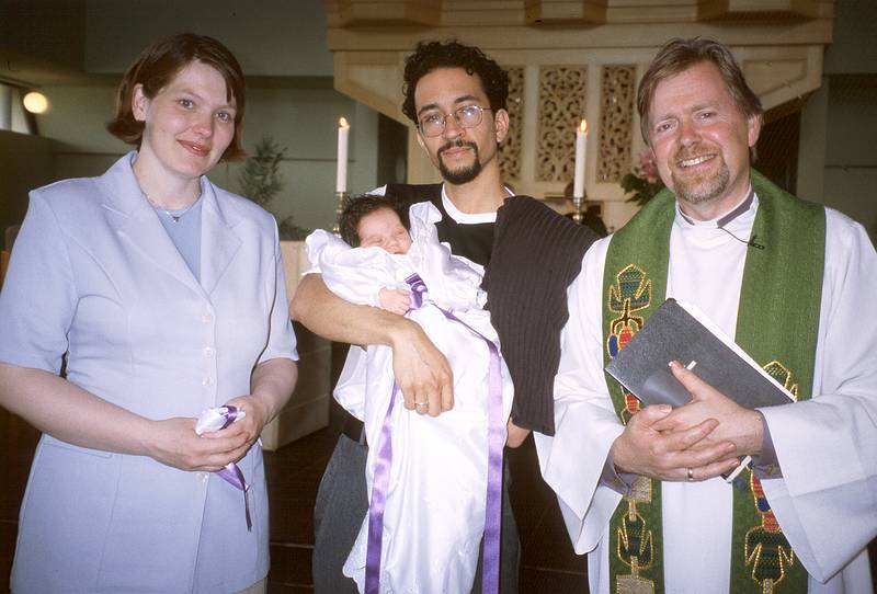 July 16, 2000 - Reykjavik, Iceland.<br /> Inga, Eric with Gujon, and the priest.