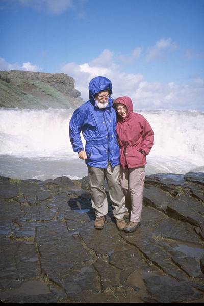 July 18, 2000 - Gullfoss Waterfall, Iceland.<br />Egils and Joyce.