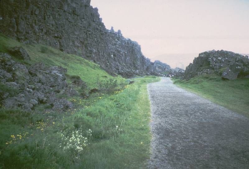 July 18, 2000 - : ingvellir, Iceland.<br />Alongside two tectonic plates.<br />On the left is the higher North American plate and on the right is the Eurasian plate.