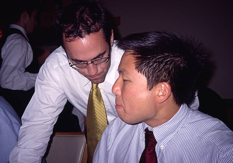 Julian and classmate in a Brazilian restaurant after graduation.<br />Julian's graduation from medical school.<br />May 12, 2000 - New York, New York.