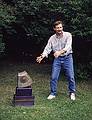 Andy Chulyk and his "Jacob's Pillow" ($2400).<br />Artists' talk at the Moses Kent House Outdoor Sculpture Exhibit.<br />August 13, 2000 - Exeter, New Hampshire.