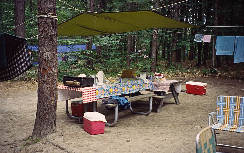 Our kitchen/dining area.<br />August 20, 2000 - Camping trip to White Lake State Park, West Ossipee, New Hampshire.