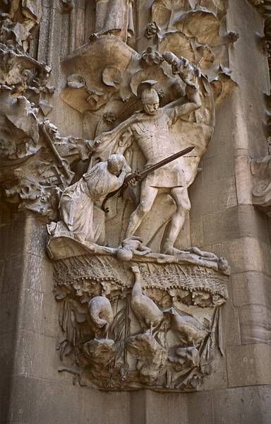 July 6, 2000 - Barcelona, Spain.<br />Detail above the east entrance on the faade of the Sagrada Familia cathedral.