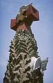 July 6, 2000 - Barcelona, Spain.<br />Cross and white dove at the top of the tree between the east side towers.