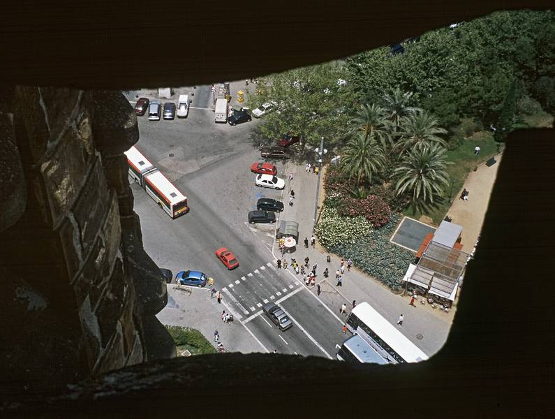 July 6, 2000 - Barcelona, Spain.<br />View through opening in an east side tower.