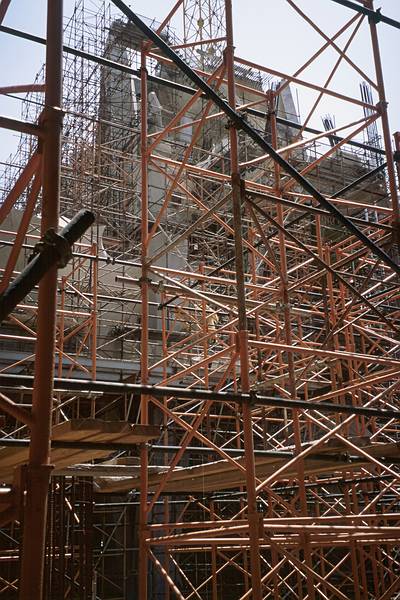 July 6, 2000 - Barcelona, Spain.<br />Scaffolding on the inside of the cathedral.