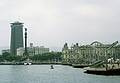 July 7, 2000 - Barcelona, Spain.<br />Harbor waterfront from the boat tour.<br />Statue of Christopher Columbus on the Plaa del Portal de la Pau.