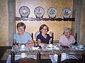 July 11, 2000 - Barcelona, Spain.<br />Baiba, Joyce, and Marie sitting at a restaurant table<br />(SE corner of Plaza Sant Josep Oriol).