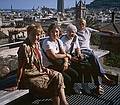 July 13, 2000 - Barcelona, Spain.<br />Atop the cathedral in the Barri Gotic.<br />Baiba, Joyce, Marie, and Ronnie.