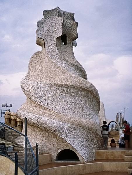 July 14, 2000 - Barcelona, Spain.<br />Gaudi's La Pedrera building.<br />Chimney.