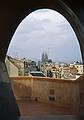 July 14, 2000 - Barcelona, Spain.<br />Gaudi's La Pedrera building.<br />Rooftop with view towards the Sagrada Familia Church.