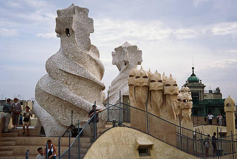 July 14, 2000 - Barcelona, Spain.<br />Gaudi's La Pedrera building.<br />More chimneys and ventilation shafts.