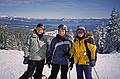 Dana, Melody, Joyce with Lake Tahoe in back.<br />Jan. 17, 2001 - Alpine Meadows ski area, Tahoe City, California.
