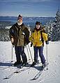 Egils and Joyce with Lake Tahoe in back.<br />Jan. 17, 2001 - Alpine Meadows ski area, Tahoe City, California.