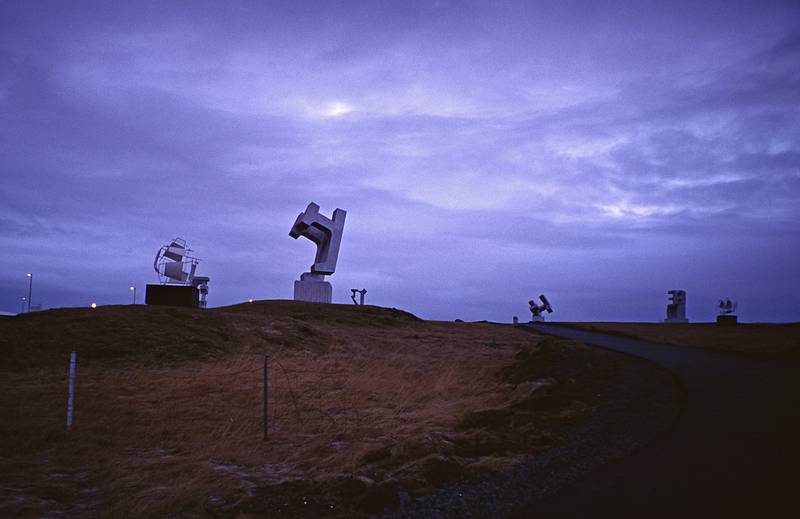 Outdoor sculptures at Grafarvogur Sculpture Park.<br />Jan. 26, 2001 - Vicinity of Reykjavik, Iceland.