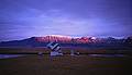 Outdoor sculptures at Grafarvogur Sculpture Park with Mount Esja in the back.<br />Jan. 26, 2001 - Vicinity of Reykjavik, Iceland.