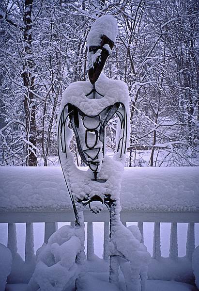 Joyce's "Introspection" on the back deck after the big snowstorm of 2001.<br />March 6, 2001 - Merrimac, Massachusetts.