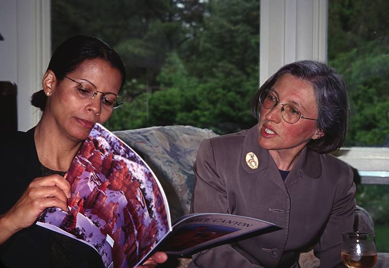 Nancy looking at Bryce Canyon book with Joyce telling her about our trip there.<br />May 27, 2001 - At Mirdza's in Manchester by the Sea, Massachusetts.