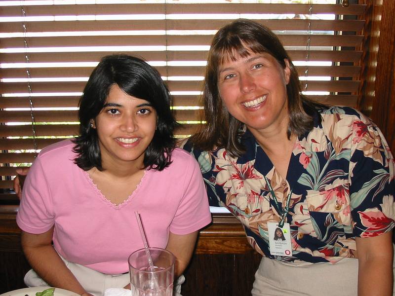 July 16, 2001 - TGI Friday at The Loop in Methuen, Massachusetts.<br />Retirement luncheon for Ev and myself.<br />Usha and Barb.