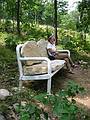 Aug 19, 2001 - Andres Institute of Art in Brookline, New Hampshire.<br />Joyce sitting on a couch (Contempo Rustic, Peter Harris, Vermont).