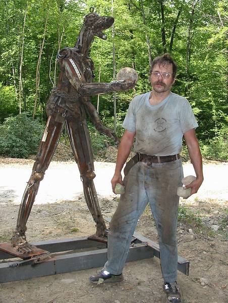 Aug 19, 2001 - Andres Institute of Art in Brookline, New Hampshire.<br />Dr. Tomas Kus and one of his steel sculptures.