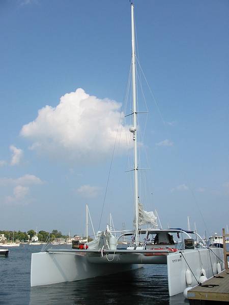 Sept 22, 2001 - Newburyport, Massachusetts.<br />Catamaran newly constructed by Binky with John H. and Mark H. as coowners.