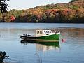 Oct 15, 2001 - Merrimac, Massachusetts.<br />Lobster boat anchored on the Merrimack River.