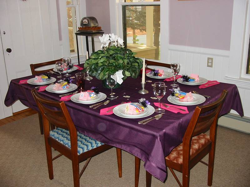 Nov 3, 2001 - Merrimac, Massachusetts.<br />Baby shower for Carl and Holly and birthday celebration for Arianna and Kim.<br />Dining room table set for the occasion.
