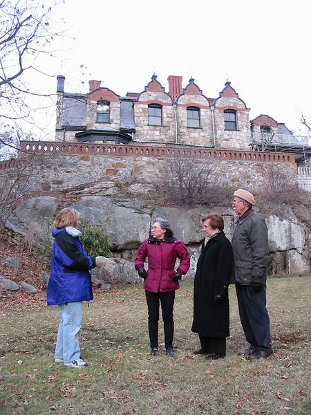 Dec 28, 2001 - On the Curtis estate, Manchester, Massachusetts.<br />Laila, Joyce, Baiba, and Ronnie in front of the Stone House.