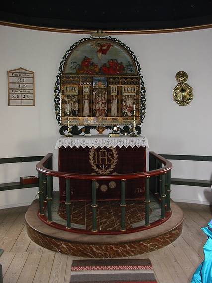Aug 28, 2001 - Church at ingeyrar, Iceland.<br />The altar.