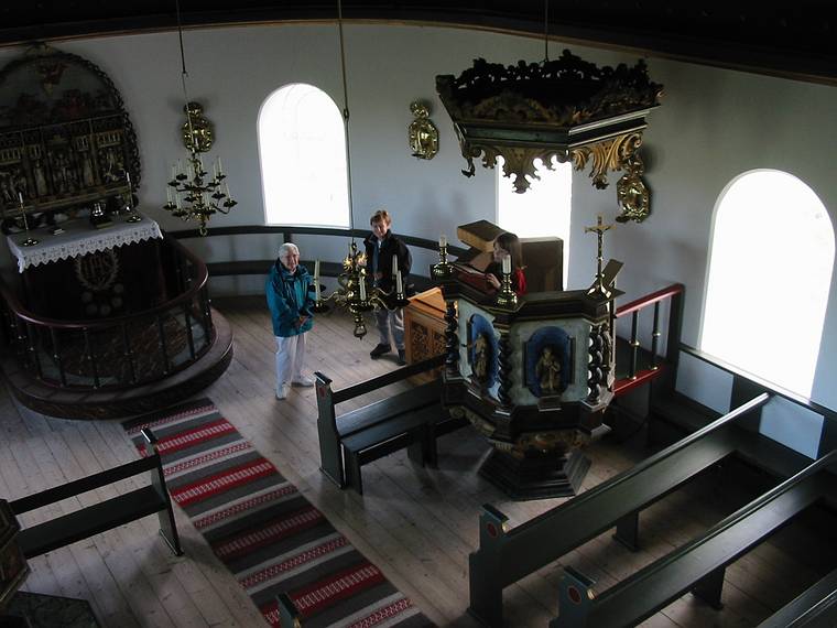 Aug 28, 2001 - Church at ingeyrar, Iceland.<br />Marie, Baiba, and Dagbjrt.