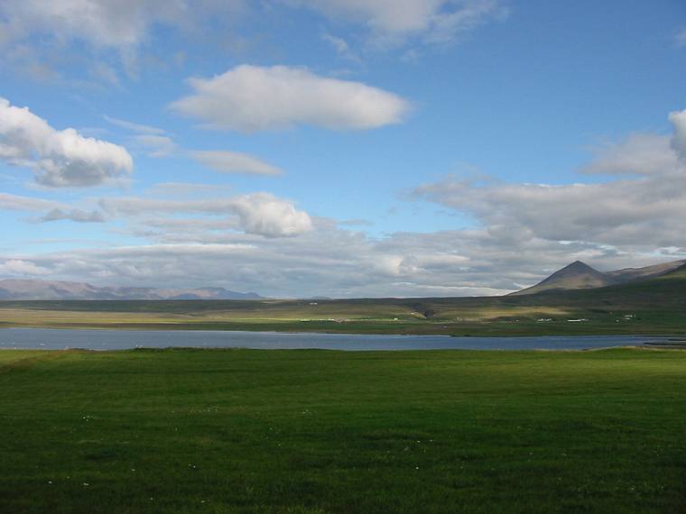 Aug 28, 2001 - Church at ingeyrar, Iceland.<br />3rd view of a left to right scan of the Hnavatn from the back of the church