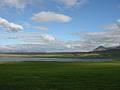 Aug 28, 2001 - Church at ingeyrar, Iceland.<br />3rd view of a left to right scan of the Hnavatn from the back of the church