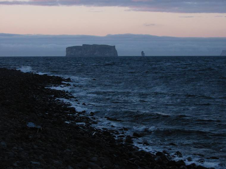 Aug 28, 2001 - Reykjastrnd, Iceland.<br />Drangey island in the Skagafjrur.