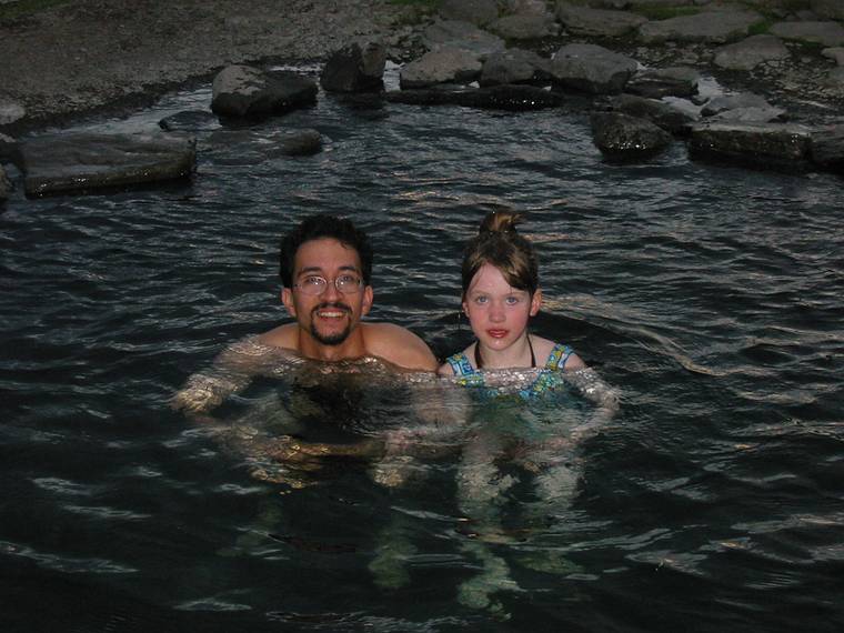 Aug 28, 2001 - Reykjastrnd, Iceland.<br />Eric and Dagbjrt in the geothermal pool Grettislaug (Grettir's bath).