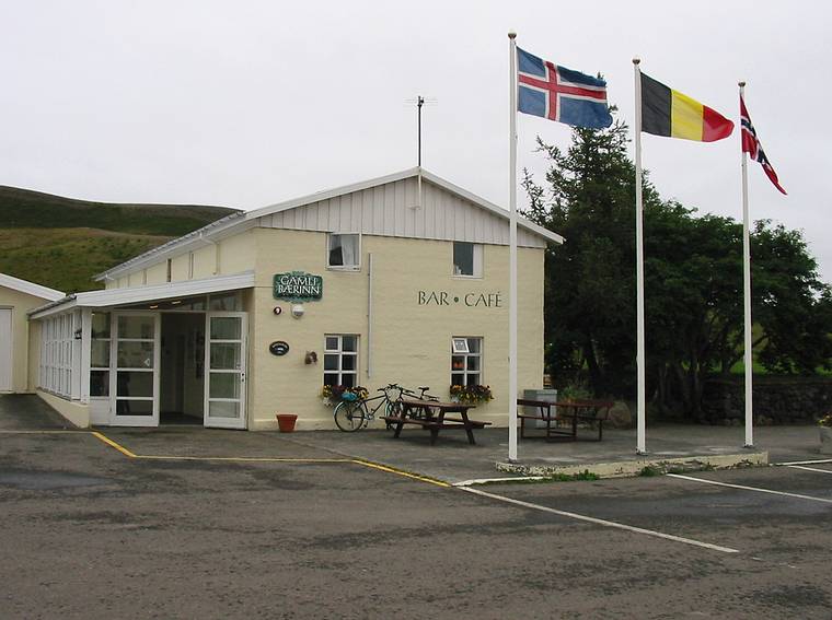 Aug 29, 2001 - Reykjahl, Iceland.<br />Our lunch stop (good soups).<br />The sign means "The Old Farm".