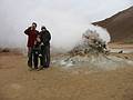 Aug 29, 2001 - Bjarnarflagssto geothermal area 3 km east of Reykjahl, Iceland.<br />Melody, Dagbjrt, and Eric next to a steam hole.