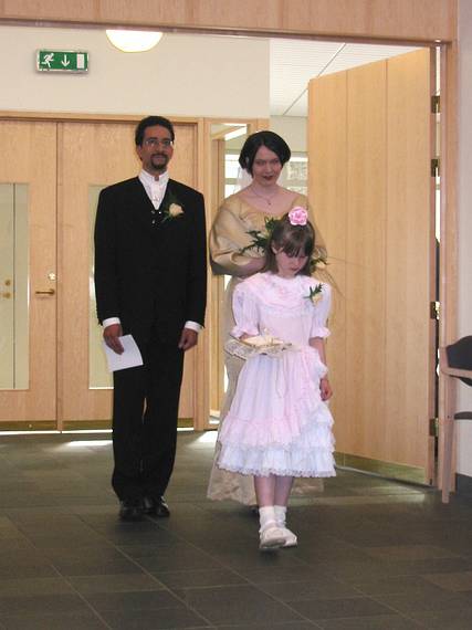 Aug 31, 2001 - Inga and Eric's wedding, Eskifjrur, Iceland.<br />Eric, Inga, and Dagbjrt.